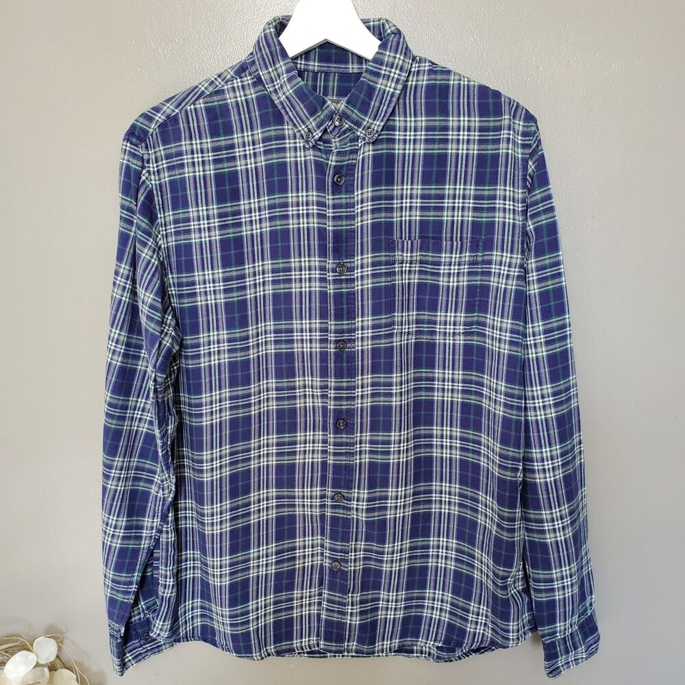 Slate & Stone Shirt Mens Size Medium Blue Plaid Fleece Button Down Long Sleeve